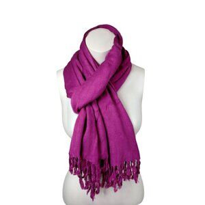 Noble Mount Womens Fuchsia Pashmina Scarf With Tassels